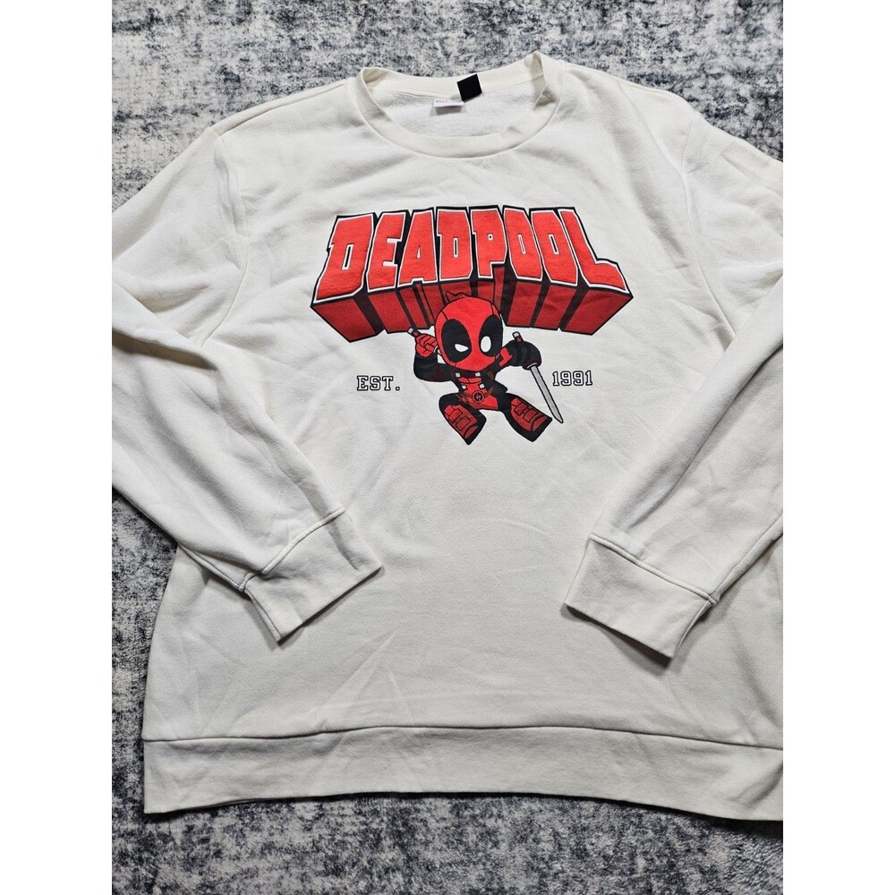 Marvel Deadpool Crew Neck Sweater Graphic Sweatshirt White Cream Men's XXL
